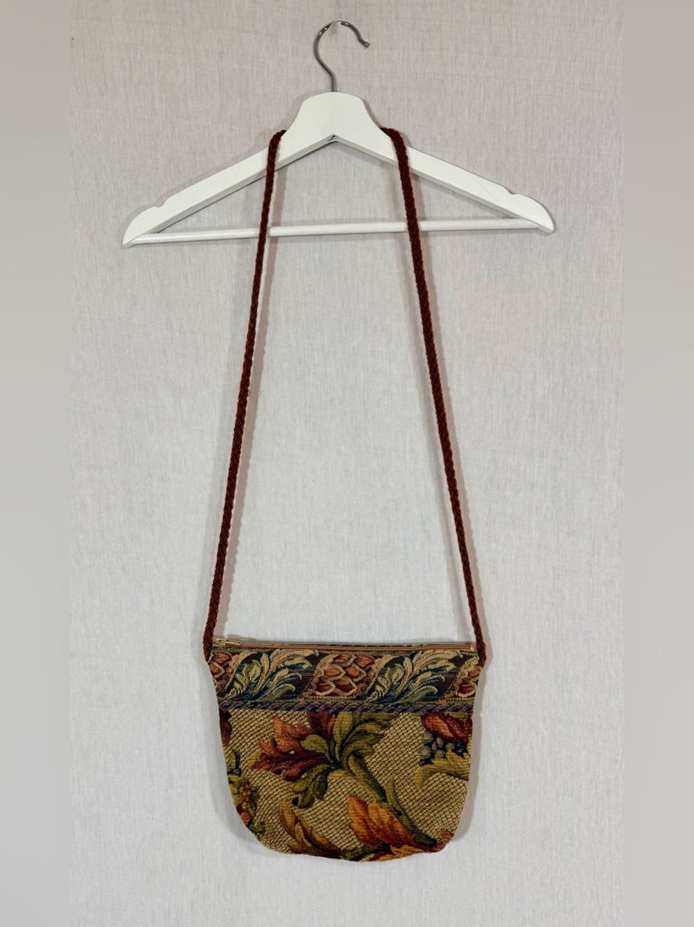 Handmade OOAK Tapestry Floral Crossbody Bag in earth tones